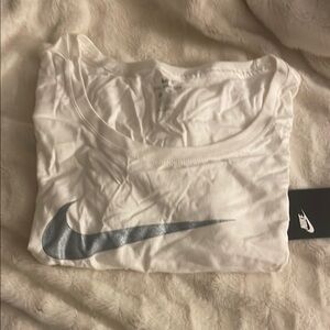 Nike White Women’s Baby T-Shirt with Silver Logo